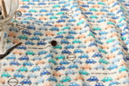 綿（コットン）ダブルガーゼ　ドット絵くるま　ブルー　の商品イメージ画像
