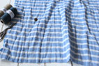 綿（コットン）　先染リバーシブル　ダブルガーゼ　ボーダー　ベースライトブルー の商品イメージ画像