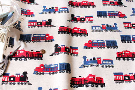 布 生地の販売 通販 Takarabako Fabrics 綿麻 コットンリネン キャンバス 汽車 レッド