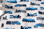綿麻（コットンリネン） キャンバス　汽車　ブルー の商品イメージ画像