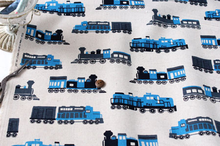 綿麻（コットンリネン） キャンバス　汽車　ブルー の商品イメージ画像