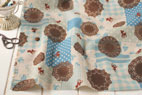 綿麻（コットンリネン）　ドイリーレースパッチ柄　キャンバス　ブルー　の商品イメージ画像