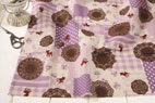 綿麻（コットンリネン）　ドイリーレースパッチ柄　キャンバス　パープル　の商品イメージ画像