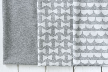 綿（コットン）ジャガードニット　杢グレー　無地、スカラップボーダー柄、リボン柄の3種類 の商品イメージ画像